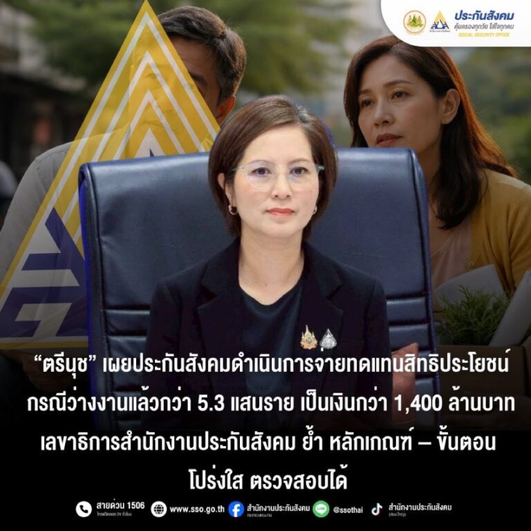 “ตรีนุช” เผยประกันสังคมจ่ายทดแทนสิทธิประโยชน์